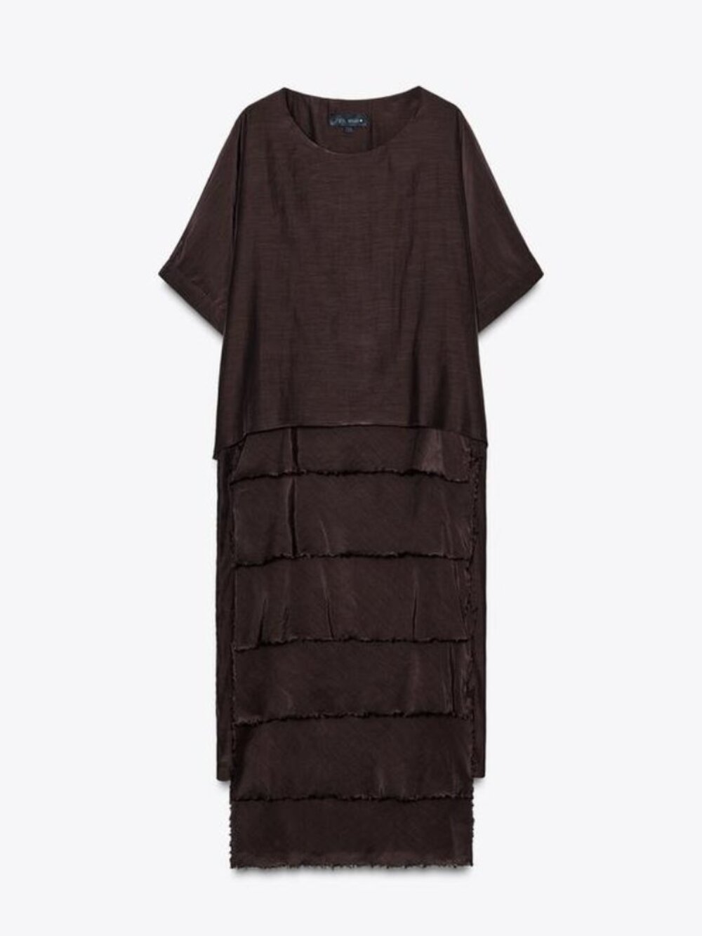 ZARA Ruffled Tiered Maxi Dress ZW Collection Brown Size M NWT